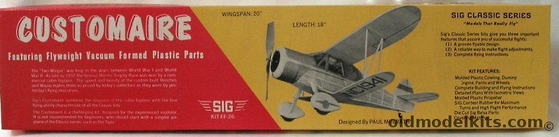 SIG Customaire Cabin Biplane - 20 inch Wingspan Balsa Flying Model, FF-26 plastic model kit